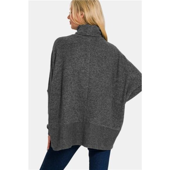 Zenana Full Size Brushed Melange Hacci Turtleneck Sweater - Picture 2 of 3